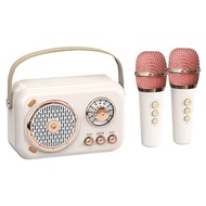 Mini Karaoke Machine with Microphone Set Vintage Bluetooth Speaker with Home Karaoke Machine (White)