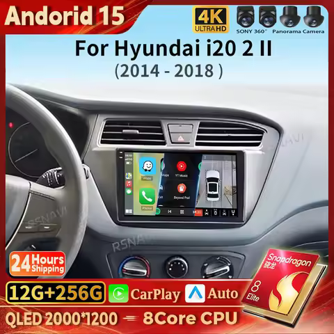 Android 15 Carplay Auto 2K Screen Car Radio Multimedia Video Player For Hyundai i20 2 II GB 2014 - 2