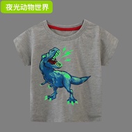 LOBER เสื้อยืดส่องสว่าง เสื้อยืดเรืองแสง T-Rex เสื้อยืดเด็กผู้ชาย เสื้อยืดเด็ก เสื้อยืดเด็กทารก เสื้อเด็กผู้ชาย เสื้อผ้าเด็กผช