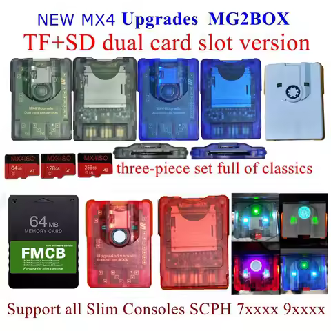 PS2 MX4 Dual Slot Edition MG2BOX TF SD Card Adapter For PS2 +256G/128G/64G Combo + 128M Funtuna FMCB