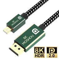 MOSHOU Mini Displayport สาย2.0ไปยัง DP 8K 60Hz 4K 144Hz 77.4Gbps ตัวเมีย DP ไปยังสาย Mini DP สำหรับวิดีโอพีซีทีวีแล็ปท็อป RTX 3080