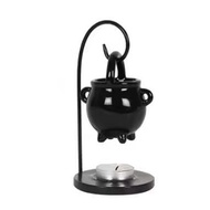 (KWIN) 2Pcs Hanging Cauldron with Handle Lid Home Black Christmas Wax Warm Diffuser Ceramic Witches 