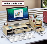 FTC 2 Tier Monitor Stand Riser With Drawer Lock Multifunction Wood Made Computer Table Top Storage O