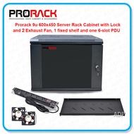 PRORACK 9U 600x450 CCTV Rack Cabinet with 1 fixed shelf / 2 Exhaust Top Fan and one 6-slot Plastic P