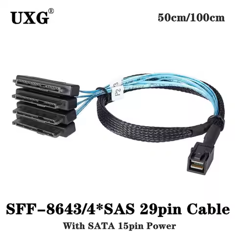 SFF-8643 to SFF-8482 Cable, Internal HD Mini SAS SFF8643 Host to 4x29Pin SFF8482 Target Adapter Cord