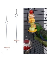 1入中大型鸚鵡不銹鋼水果叉帶鉤,適用於鳥籠中的玉米、蘋果、莓類、玩具和配件