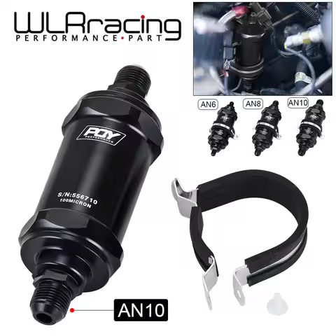 WLR - PQY BLACK AN6 / AN8 / AN10 Adaptor Fittings Inline Fuel Filter E85 Ethanol With 100 Micron Sta