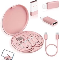 YANZIE Gift for Mom, USB Adapter, Micro USB Charging Cable with USB C Lightning Adapter, Lightning to USB C Adapter, Multi Charging Cable Storage Box Contains SIM Card Holder Pink
