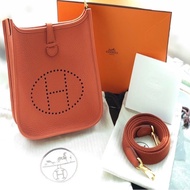 「JL精品代購」98新 Hermes 愛馬仕 南瓜色mini evelyne 16