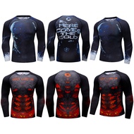 กีฬาผู้ชายวิ่งการบีบอัดเสื้อยืดผิวแน่นแขนยาวออกกำลังกาย Rashguard MMA ยิมเสื้อผ้าการฝึกอบรม