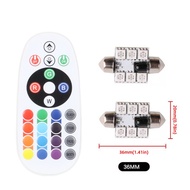 2Pcs RGB LED C5W Festoon Roof Reading Lamp C5W 6SMD Car Remote Control Dome Atmosphere Lights Welcom