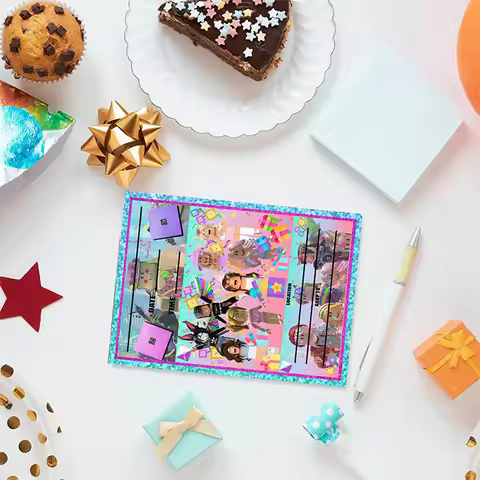 ROBLOX Girl Elegant Floral Handmade Birthday Card with Envelope, Blank Inside for Personal Message, 