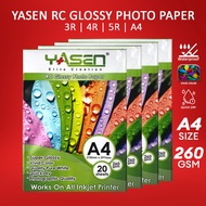 Yasen RC Glossy Photo Paper A4 5R 4R 3R Size 260GSM Resin Coated 20 pcs
