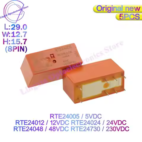 5Pcs/Lot Power Relays 5V 12V 24V 48VDC 230VAC RTE24 8PIN 8A 250VAC RTE24005 RTE24012 RTE24024 DPDT 2