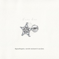 Nora Ana Zircon Star Threaded Stud Flatback Earring Titanium ASTM-F136 Surgical Implant Grade