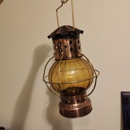 Sold銅製 球形煤油燈 船燈 kerosene lamp 有色黃玻璃 銅燈 吊燈 brass copper glass boat light chandelier