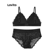 ☼◈▥ Lovito Sexy Floral Spaghetti Strap Lace Bra and Panty Sets for Women L50AD076 (White/Burgundy/Bl