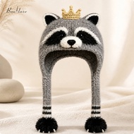 Baoblaze Playful Raccoon Winter Hat Warm Animal Knit Beanie Funny Beanie Hat with Ear Flaps Silly fo