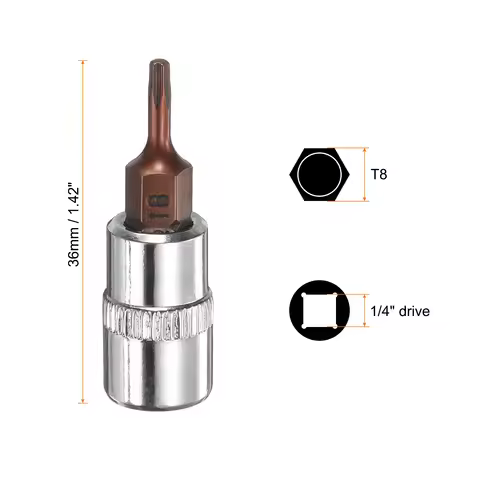 3/5pcs T8 T10 T15 T20 T25 T27 T30 T40 Torx Bit Socket 1/4" Square Drive Star 6 Point S2 & CR-V Steel