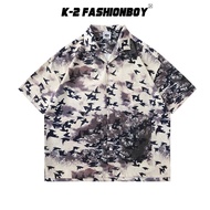 [K-2] Ink Painting Style All over the Earth Birds Forest Top-Empty Short-Sleeved Shirt Wear Unique N