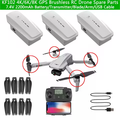 KF102 Drone Battery KF102 Brushless RC Drone Spare Parts 7.4V 2200mAh Battery/Propeller/RC/Arm/USB C