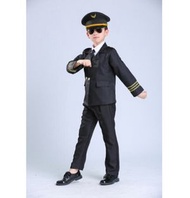 兒童空姐空少飛行員制服表演服裝（機長服四件套：襯衫+外套+褲子+領帶 尺碼：100-160CM）（下單后請聯絡客服確認發貨尺寸）