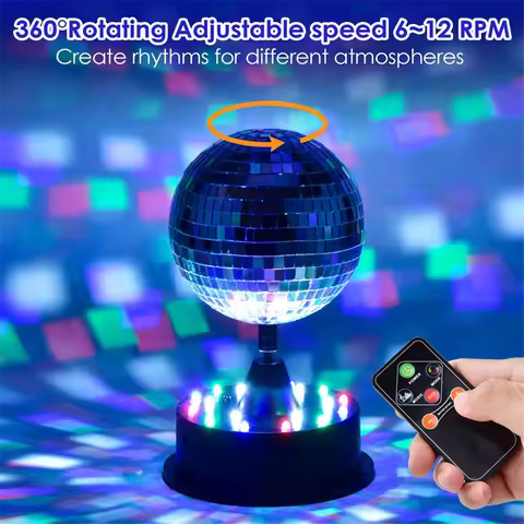 A20M Rotating 5in Disco Ball Party Lights with Remote, 6-12RPM Adjustable Disco Ball,18 LEDs DJ Ligh