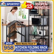 Kitchen Foldable Rack Shelves Kitchen Racks Organizer Multi-layer Stainless Steel Shelf Cabinet Space Saver Shelf Layer Utility 5/4/3 Layer Kitchen Shelf Folding Multi Layer Pot Rack Microwave Oven Storage Rack with Wheels Movable