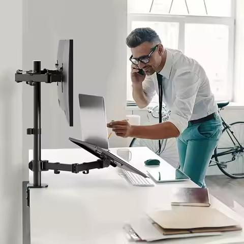 Monitor and Laptop Mount Adjustable Laptop Mount Stand Laptop Monitor Dual Arm Bracket for Laptop Up