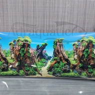 WALLPAPER AQUARIUM UK 30CM MOTIF BATANG POHON BACKGROUND AQUASCAPE (PER METER) KOLAM HEWAN