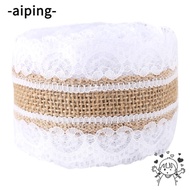 AIPING Burlap Lace Ribbon, White Lace Hessian Jute Ribbon, Ribbon Jute Vintage Jute Lace Ribbon Home