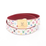 【二手】LOUIS VUITTON腰帶，LV 經典款，雙面可用，金色五金，M9682，皮革，PVC塗層帆布，女士腰帶