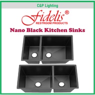 Fidelis 76cm / 85cm Black Double Bowl Undermount Kitchen Sink with Nano Coating FSD-22336 / FSD-22335