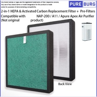 Fits Novita NAP-200 / A11 / A11i / Apure Apex Air Purifier 2-in-1HEPA Carbon Replacement Filter&Pre-