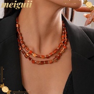 MEIGUII Colorful Necklace, Elegant Double-layer Beaded Necklace, Fashion Irregular Exaggerate Jewelr