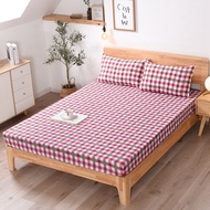 Queen Size Fitted Sheet Sets for Single Bed King Mattress Cover Plaid Printed Bedsheets Set with Pillowcase