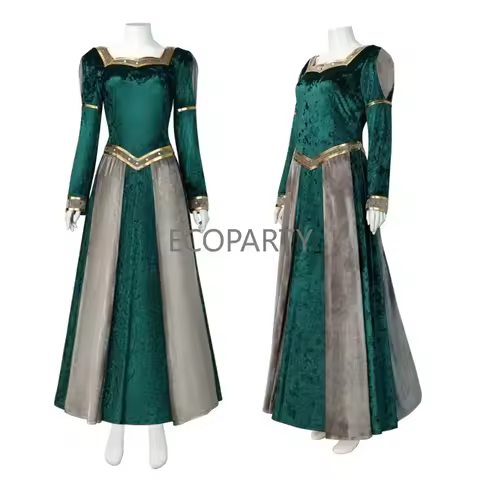Shrek Monster Fiona Princess Cosplay Costume Fiona Pleuche Vintage Green Long Dress Cos Costume Hall