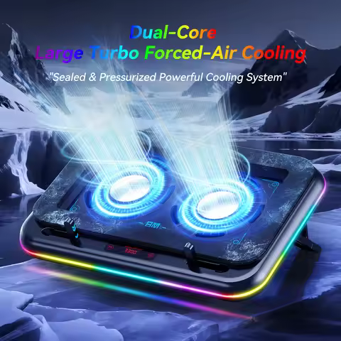 COOLCOLD RGB Laptop Cooling Pad, Gaming Laptop Cooler with Dual Powerful Turbofan, Fast Cooling Lapt