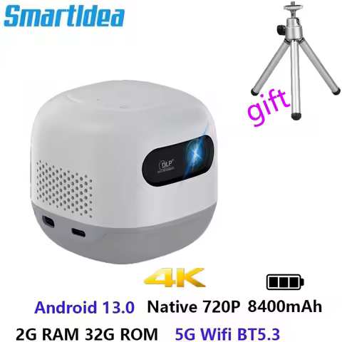 Smartldea Android13.0 HD Mini Smart DLP Projector 5G Wifi Bluetooth5.3 build in 8400mAh battery for 