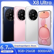 X8 Ultra New Smartphone 4G/5G Network 6.7inch Full Screen Memory 8GB +256GB Battery 8000Mah Android 