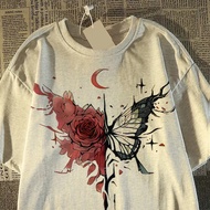 COD [Double Yarn 250g Tight 220g] American Retro Butterfly Design Short-Sleeved T-Shirt 2024 Summer 