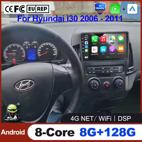 Android 16 Auto For Hyundai I30 2006 - 2011 Multimedia 4G+WIFI Car Radio Wireless Carplay Bluetooth 