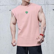 【XIY】跑步訓練無袖無袖t恤運動風花椰菜元素透氣寬鬆健身背心男外穿