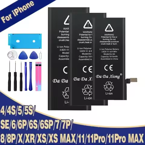 DaDaXiong Capacity Battery For iPhone 4 4S 6 6S 7 8 Plus SE X XR Xs 11 Pro Max Replacement 0 Cycle B