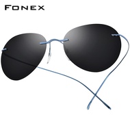 FONEX แว่นตากันแดดไทเทเนียมไร้ขอบผู้ชายเบามากเกาหลีไม่มีสกรูแว่นตากันแดดโพลาไรซ์นักบินนักบินสำหรับ F85695ผู้หญิง