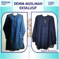 BLOUSE DENIM EKSKLUSIF DENIM KORPORAT LABUH BUTTON TOPS NORMAL & PLUS SIZE (S-6XL)  BLOUSE JEANS LEM