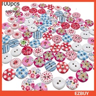 [EY] 100Pcs Round Mixed Color Plaid Striped Wooden Bread Buttons DIY Accessories