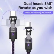 240W Max Dual Heads 540° Rotate Fast Charging Cable Data Transfer USB C to USB C Rotation at Any Ang