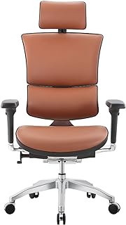 Office Chair, Ergonomic Leather Boss Seat Executive Managerial Chairs with Lifting Headrest and Lumbar Support, 4D Adjustable Armrest for Office Work (Color : Orange) lofty ambition