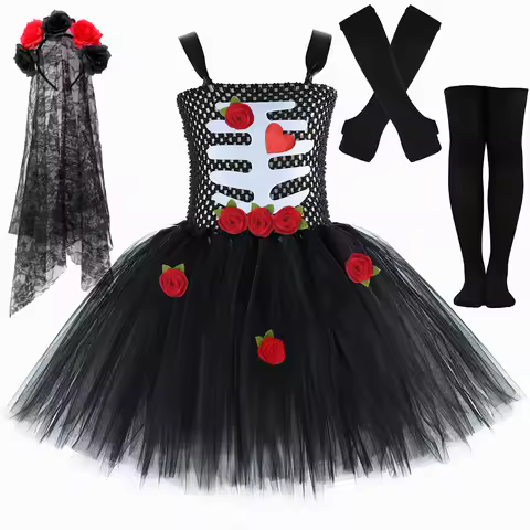 Scary Corpse Bride Halloween Costumes for Girls Spooky Ghost Zombie Bride Tutu Dress for Carnival Sk